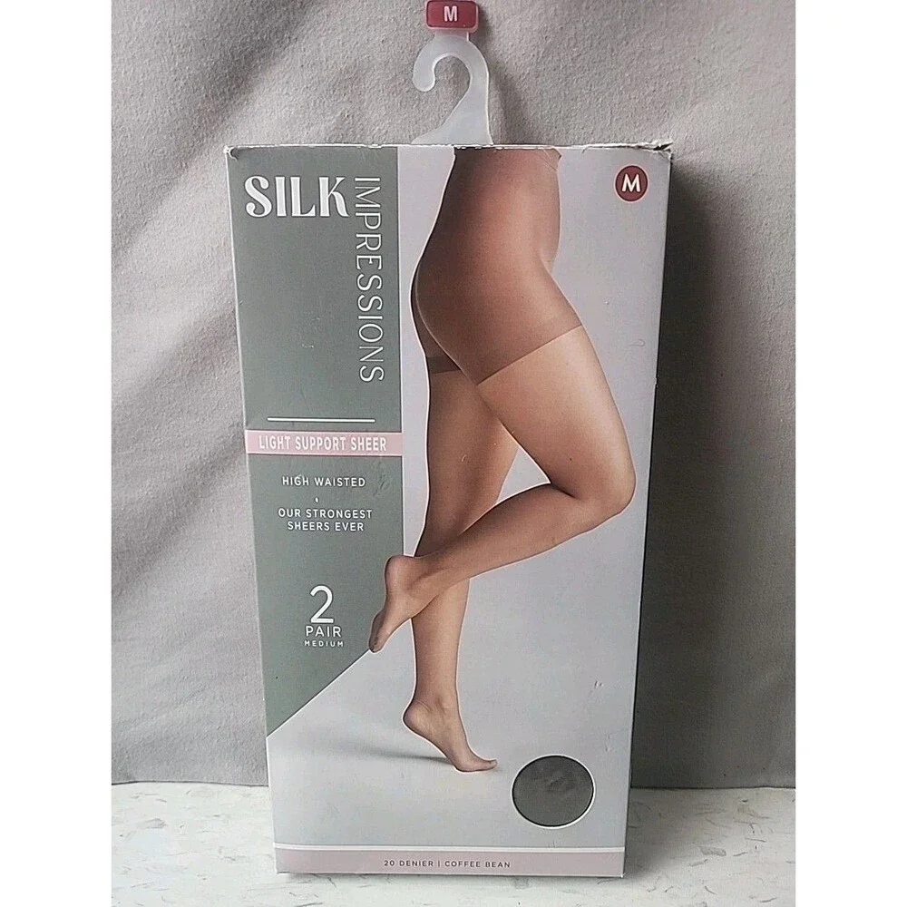 Silk Impressions Pantyhose 2 Pack M Coffee Bean 30 Denier Medium Support Sheer